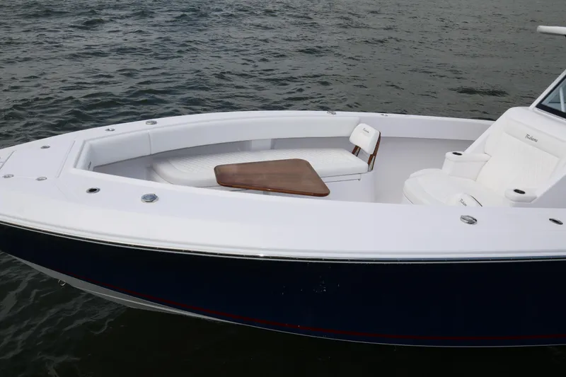 Slide: The Image of 2026 Bahama 41 GT boat with sleek design and comfortable seating on the water. - 50