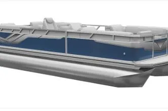 The Image of 2026 Avalon VENTURE CRUISE pontoon boat in showroom, featuring sleek design and comfortable seating. - 0