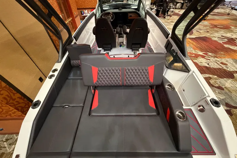 Slide: The Image of 2026 Monterey Elite 27 SD boat interior with stylish seating and modern design. - 4