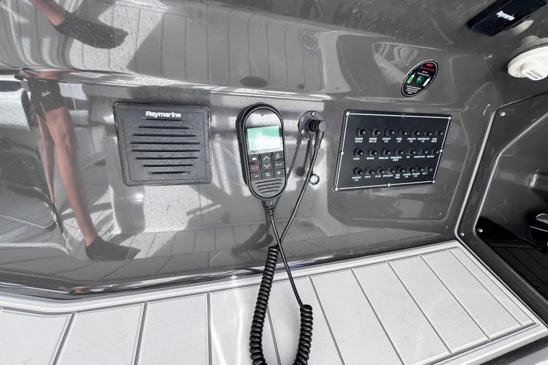 Slide: The Image of Control panel of 2021 Monterey 378 Super Express boat with Raymarine equipment. - 24