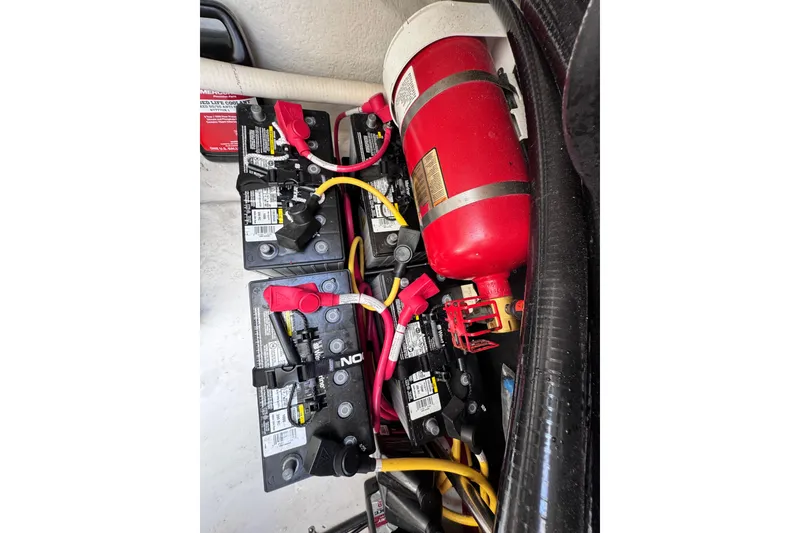 Slide: The Image of Battery compartment of 2021 Monterey 378 Super Express with fire extinguisher. - 39