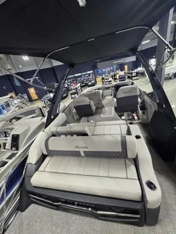 Slide: The Image of 2025 Barletta Boats R23UCA luxury pontoon interior with spacious seating and modern design. - 6