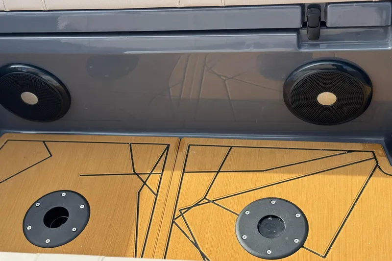 Slide: The Image of Northstar Orion 8 boat interior, featuring speakers and stylish wooden flooring, 2026 model. - 28