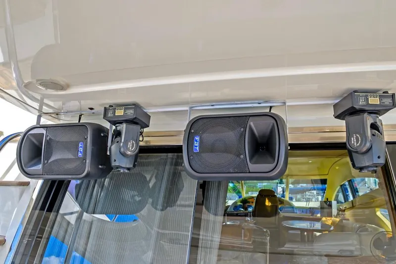 Slide: The Image of Speakers and cameras on a 2010 Azimut 62 Evolution yacht's deck. - 5