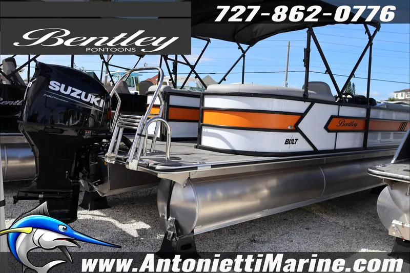 Slide: The Image of 2026 Bentley Pontoons Bolt 223 with Suzuki engine at Antonietti Marine. - 3