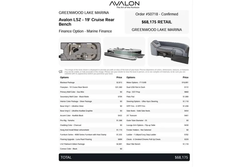 Slide: The Image of 2026 Avalon LSZ Cruise Rear Bench with motor, ladder, and equipment on deck. - 3