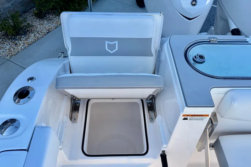 Slide: The Image of 2026 Sea Fox 328 Commander boat seat with storage compartment and livewell. - 20