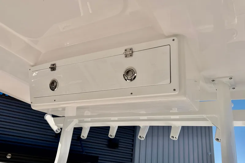 Slide: The Image of Storage compartment on 2026 Sea Fox 328 Commander boat, featuring sleek design and secure latches. - 34