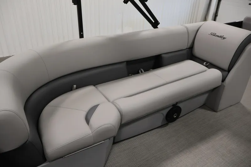 Slide: The Image of Luxurious seating in the 2026 Bentley Pontoons 223 Bolt Tri-Toon boat interior. - 27