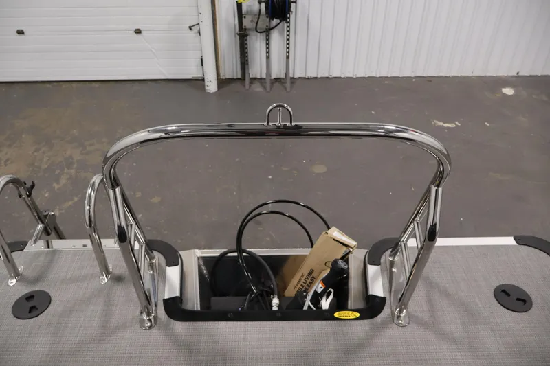 Slide: The Image of 2026 Bentley Pontoons 223 Bolt Tri-Toon rear deck with stainless steel railing. - 32