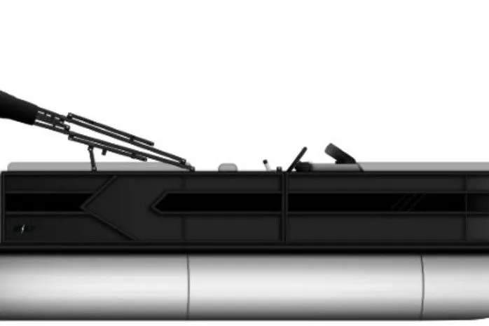 Slide: The Image of 2026 Bentley Pontoons 223 Bolt Tri-Toon, sleek black design, side view. - 44