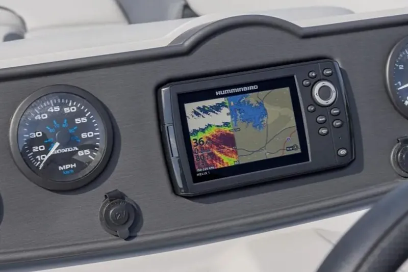 Slide: The Image of Dashboard of 2026 Bentley Pontoons 223 Bolt Tri-Toon with GPS and speedometer. - 8