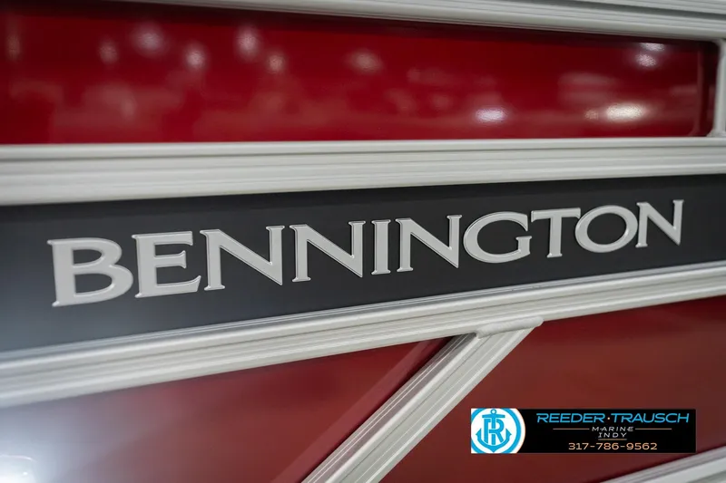 Slide: The Image of Close-up of 2026 Bennington 20 SSR logo on red background. - 47