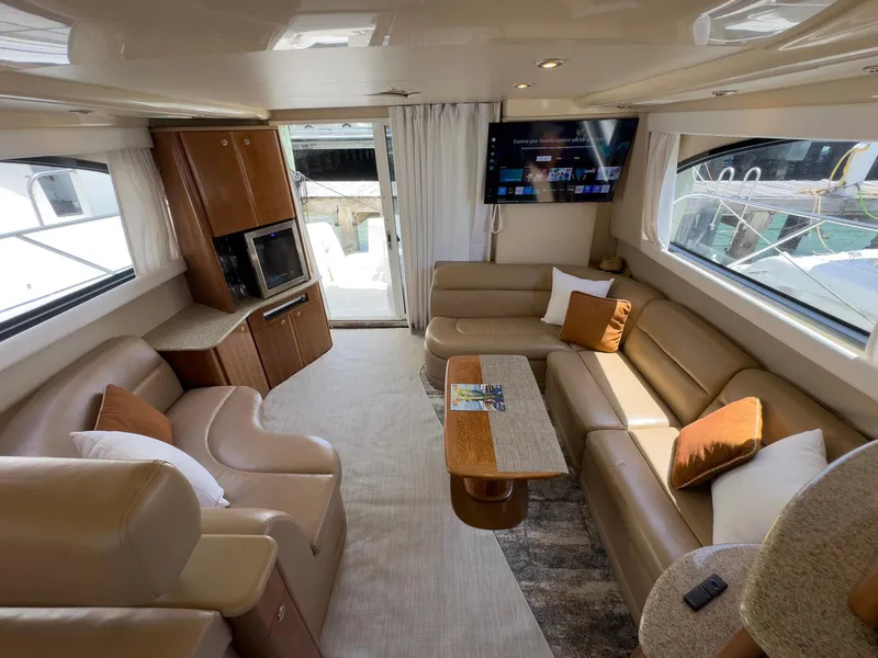 Slide: The Image of Luxurious interior of 2007 Meridian 411 Sedan yacht with leather seating and modern amenities. - 35