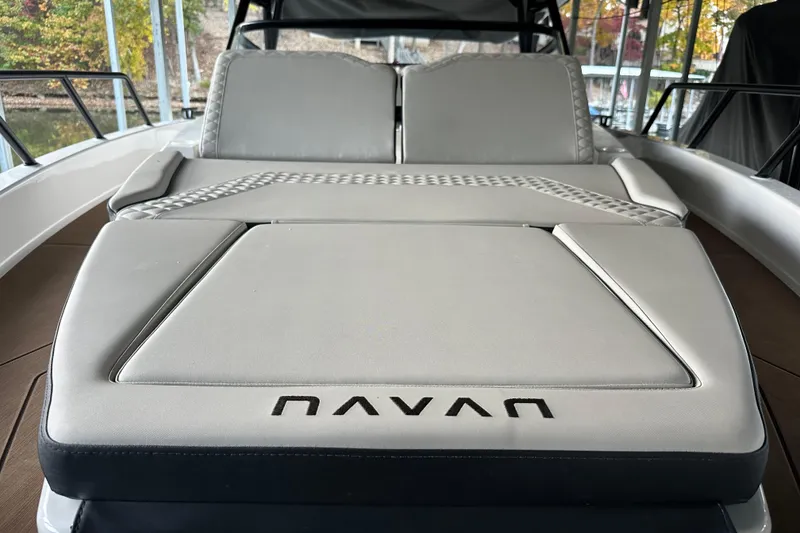 Slide: The Image of Luxurious seating on 2025 Navan S-30 boat, featuring sleek design and comfortable cushions. - 29