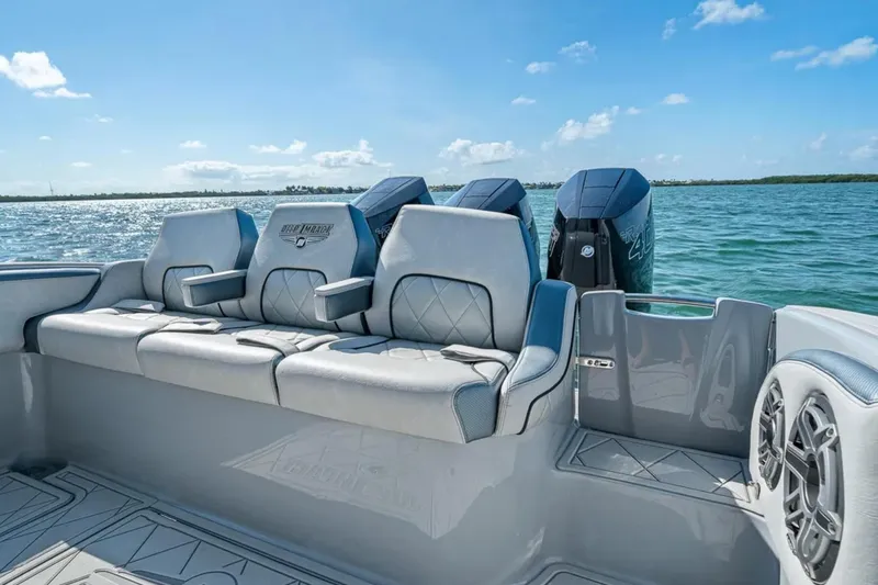 Slide: The Image of Luxury seating on 2025 Deep Impact 369 Sport boat with ocean view. - 46