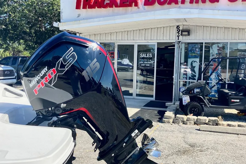 Slide: The Image of 2026 Tahoe T18 with Mercury Pro XS engine at Tracker Boating Center. - 6