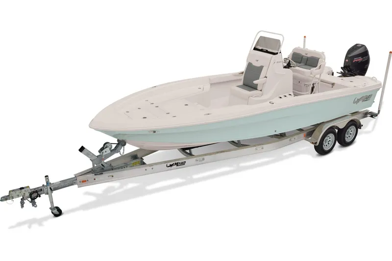 The Image of 2026 Mako 24 APEX boat on trailer, featuring sleek design and modern amenities. - 0