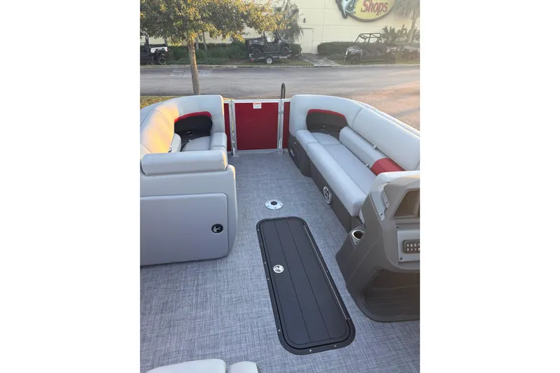 Slide: The Image of 2026 Sun Tracker Party Barge 22 XP3 interior with spacious seating and modern design. - 4