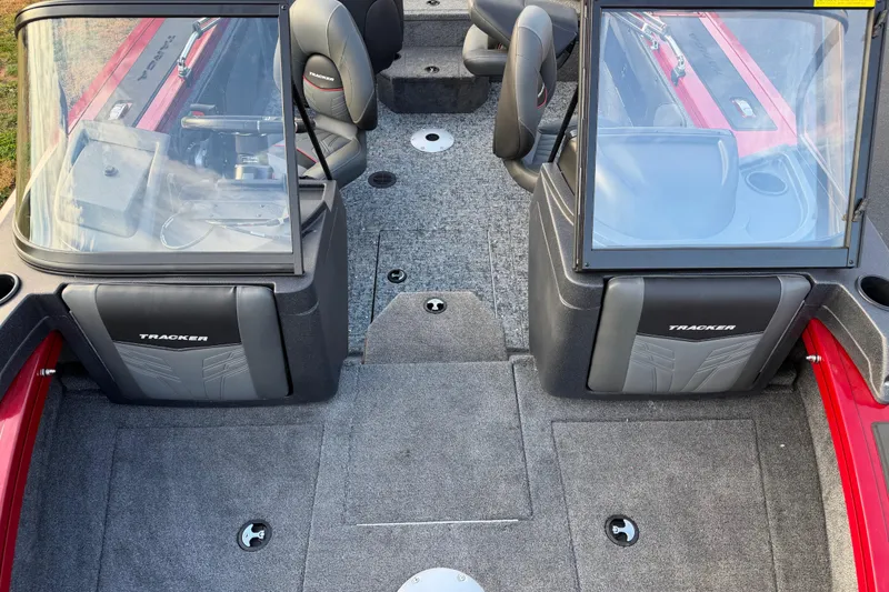 Slide: The Image of 2026 Tracker Targa V-19 Combo boat interior with seating and windshield. - 3