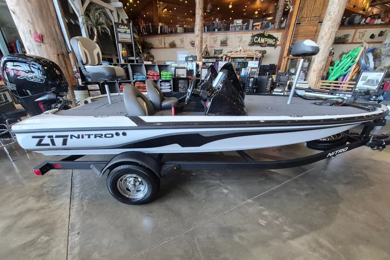 The Image of 2026 Nitro Z17 boat displayed indoors, featuring sleek design and modern seating. - 0