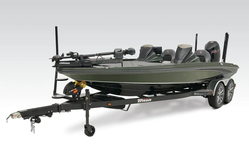 Slide: The Image of 2026 Triton 20XP Patriot boat with advanced trolling motor and sleek design. - 8