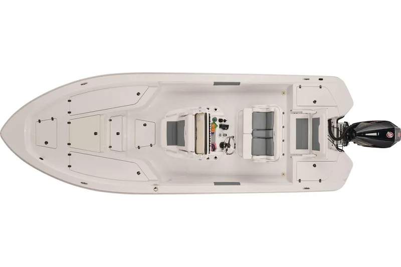 Slide: The Image of 2026 Mako 24 APEX boat on trailer, featuring sleek design and modern amenities. - 6