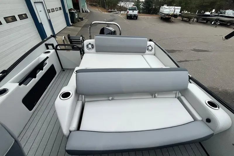 Slide: The Image of 2026 Avalon Catalina Versatile Rear Lounger boat with spacious seating and modern design. - 12