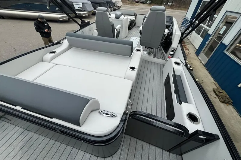 Slide: The Image of 2026 Avalon Catalina Versatile Rear Lounger boat with spacious seating and modern design. - 15