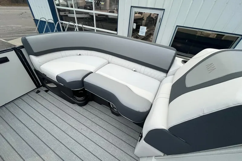 Slide: The Image of 2026 Avalon Catalina Versatile Rear Lounger with sleek gray and white seating. - 23