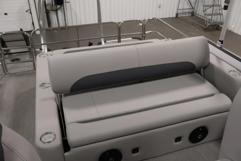 Slide: The Image of 2026 Bentley Pontoons 220 SWINGBACK interior seating with sleek, modern design and cup holders. - 27
