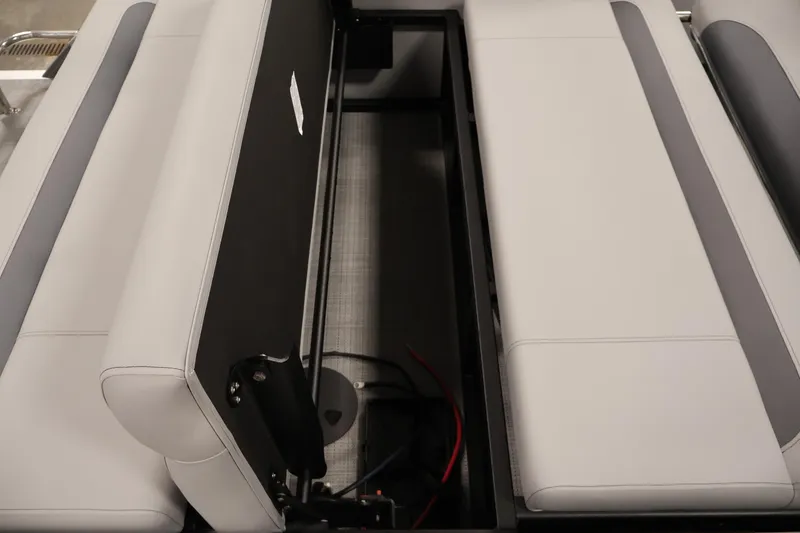 Slide: The Image of 2026 Bentley Pontoons 220 SWINGBACK interior seating with storage compartment open. - 29