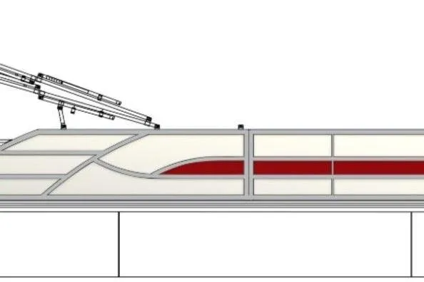 Slide: The Image of 2026 Bentley Pontoons 220 SWINGBACK side view, featuring sleek design with red accents. - 7