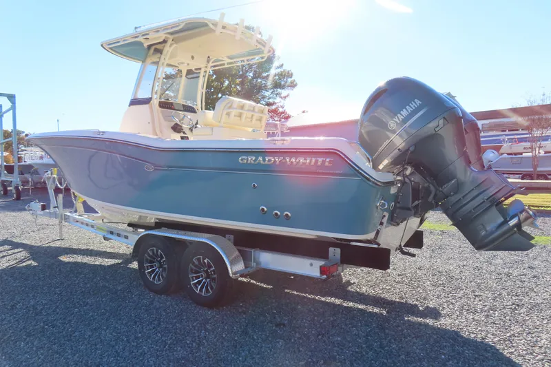Slide: The Image of 2019 Grady-White Fisherman 257 boat on trailer with Yamaha outboard engine. - 2