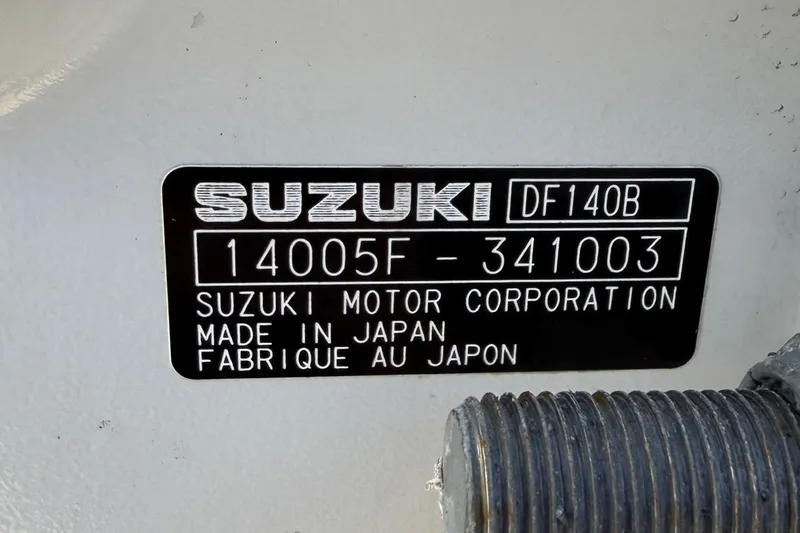 Slide: The Image of Label on Suzuki DF140B engine, Sea Chaser 21 Sea Skiff 2022, made in Japan. - 34