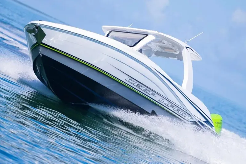 Slide: The Image of Luxury seating on 2026 Deep Impact 399 Sport boat with ocean view. - 23
