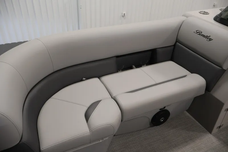 Slide: The Image of 2026 Bentley Pontoons 220 Navigator interior with luxurious gray seating. - 12