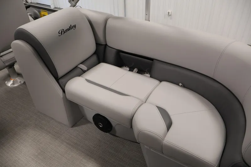 Slide: The Image of 2026 Bentley Pontoons 220 Navigator interior with luxurious gray seating. - 28