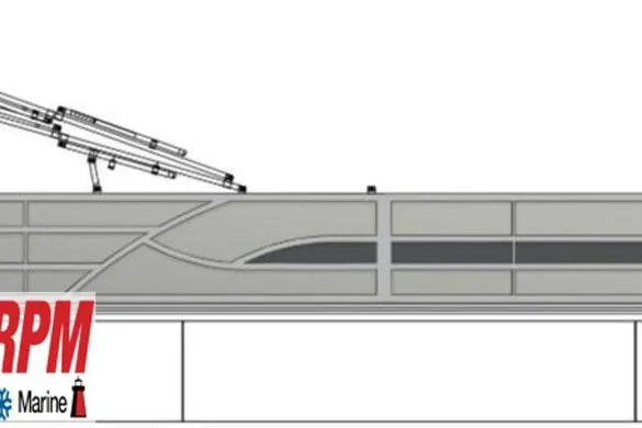 Slide: The Image of 2026 Bentley Pontoons 220 Navigator in a showroom, showcasing sleek design and modern features. - 3