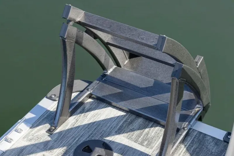 Slide: The Image of Bentley Pontoons 220 Navigator 2026 boat ladder on deck, over water. - 39