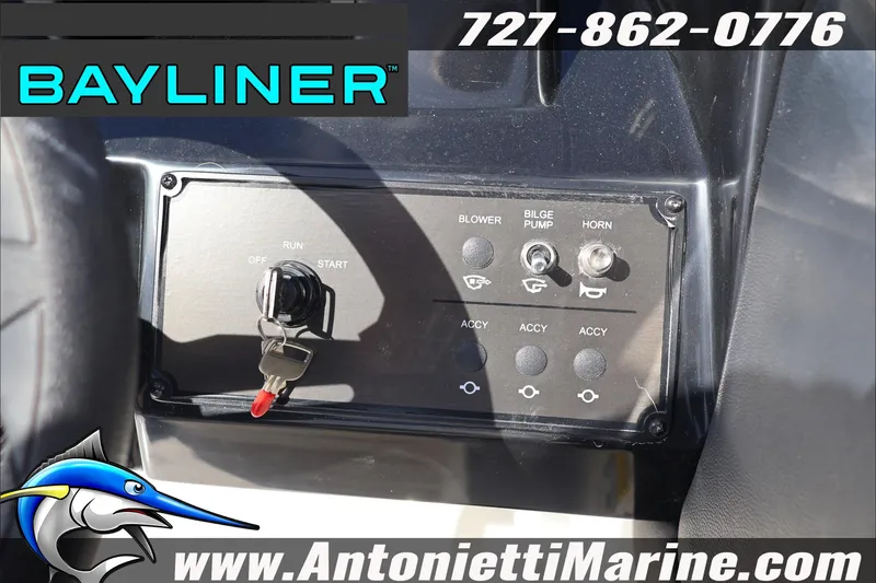Slide: The Image of Control panel of 2026 Bayliner V20 boat with ignition and accessory switches. - 14