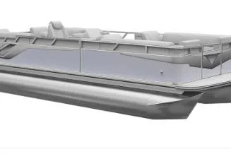 The Image of 2026 Avalon Venture Cruise Rear Bench pontoon boat in a showroom setting. - 0