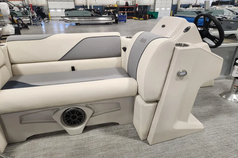 Slide: The Image of 2026 Avalon Venture Cruise Rear Bench with sleek design in a showroom setting. - 14