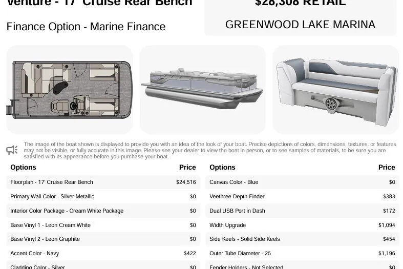 Slide: The Image of 2026 Avalon Venture Cruise Rear Bench pontoon boat in a factory setting. - 3