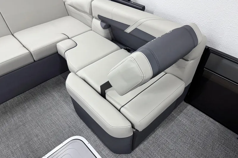 Slide: The Image of 2025 Barletta Cabrio 24U boat interior with luxurious seating and modern design. - 12