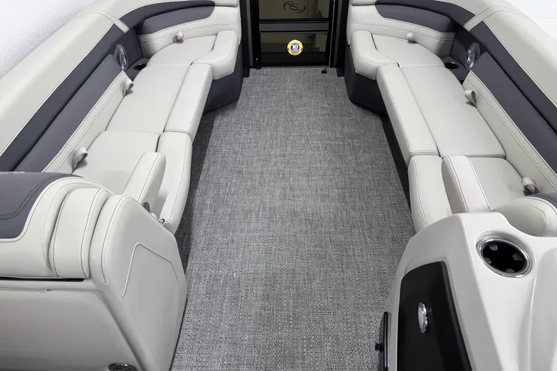 Slide: The Image of 2025 Barletta Cabrio 24U boat interior with luxurious seating and modern design. - 23