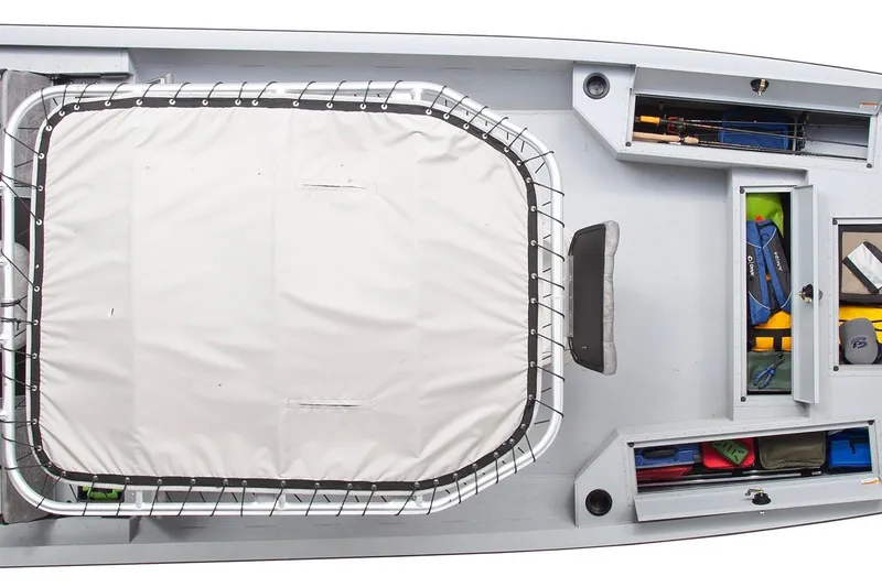 Slide: The Image of Top view of 2026 G3 Bay 22 GX boat interior with storage compartments. - 14