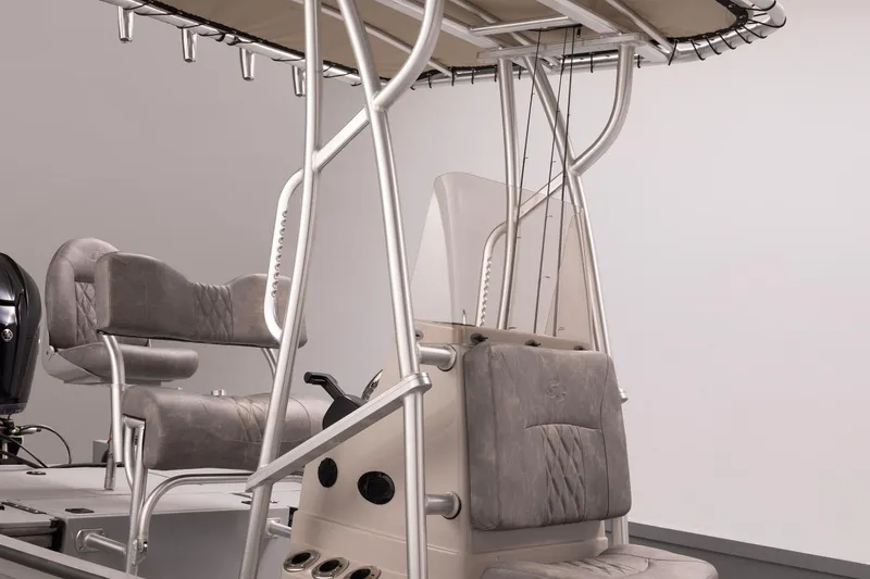 Slide: The Image of 2026 G3 Bay 22 GX boat interior with seating and console details. - 9