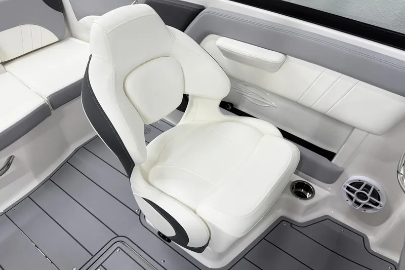 Slide: The Image of Luxurious interior of 2025 Chaparral 21 SSi boat with white seating and modern design. - 14