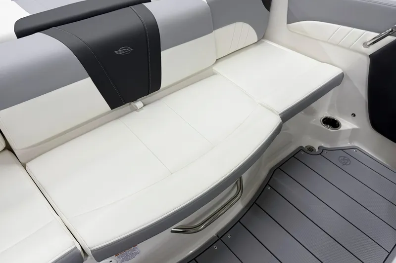 Slide: The Image of 2025 Chaparral 21 SSi boat interior seating with sleek, modern design and comfortable upholstery. - 19